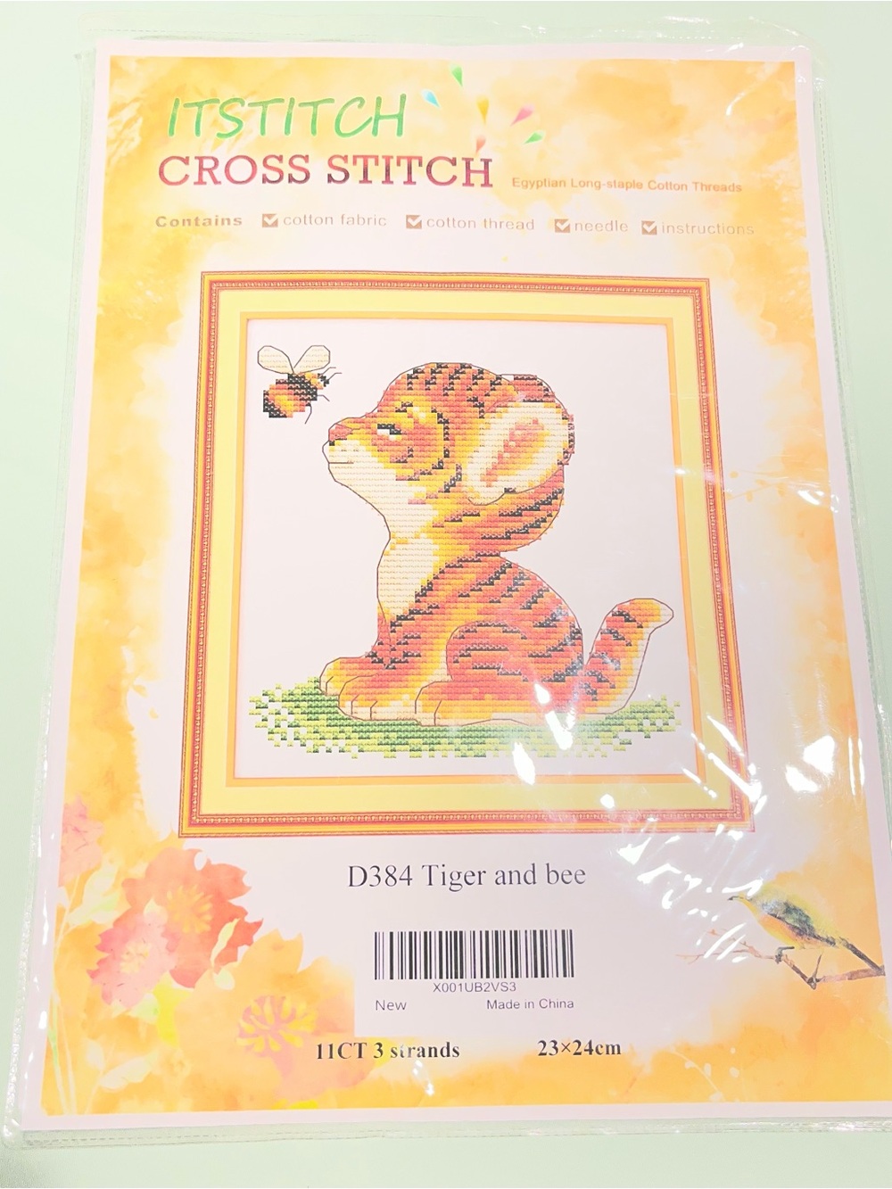 Printed Cross Stitch Kits 11CT 9X9 inch 100% Cotton, Tiger & Bee